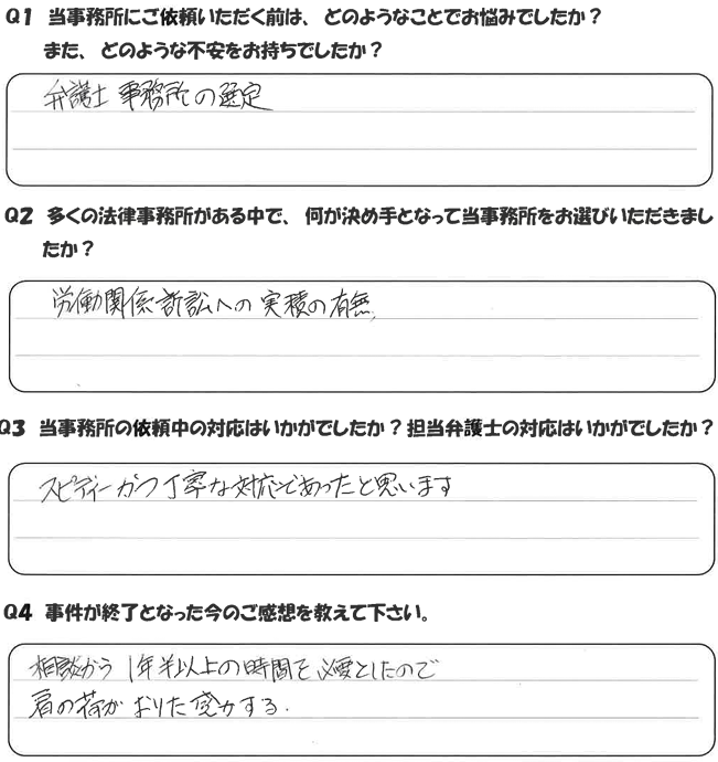 41歳男性小売業のアンケート